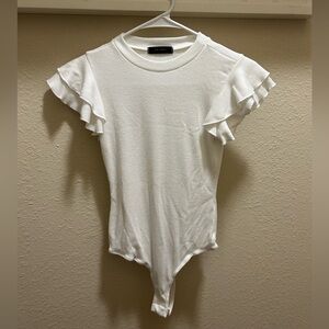 White Ruffled Flutter Sleeve Bodysuit